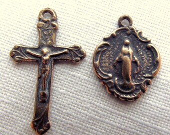 Tiny Crucifix Miraculous Medal Rosary Bracelet Set