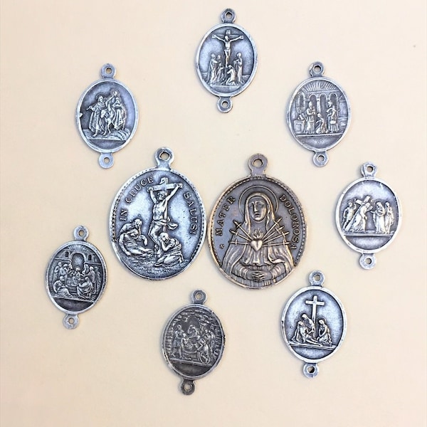 Our Lady of Sorrows Medal Set Sorrowful Mother Mater Dolorosa Catholic Rosary Supply Part