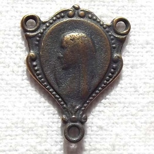 Bronze Our Lady, Blessed Virgin Mary, Rosary Centerpiece Center w Jesus Carrying His Cross Findings Supply Part VP952