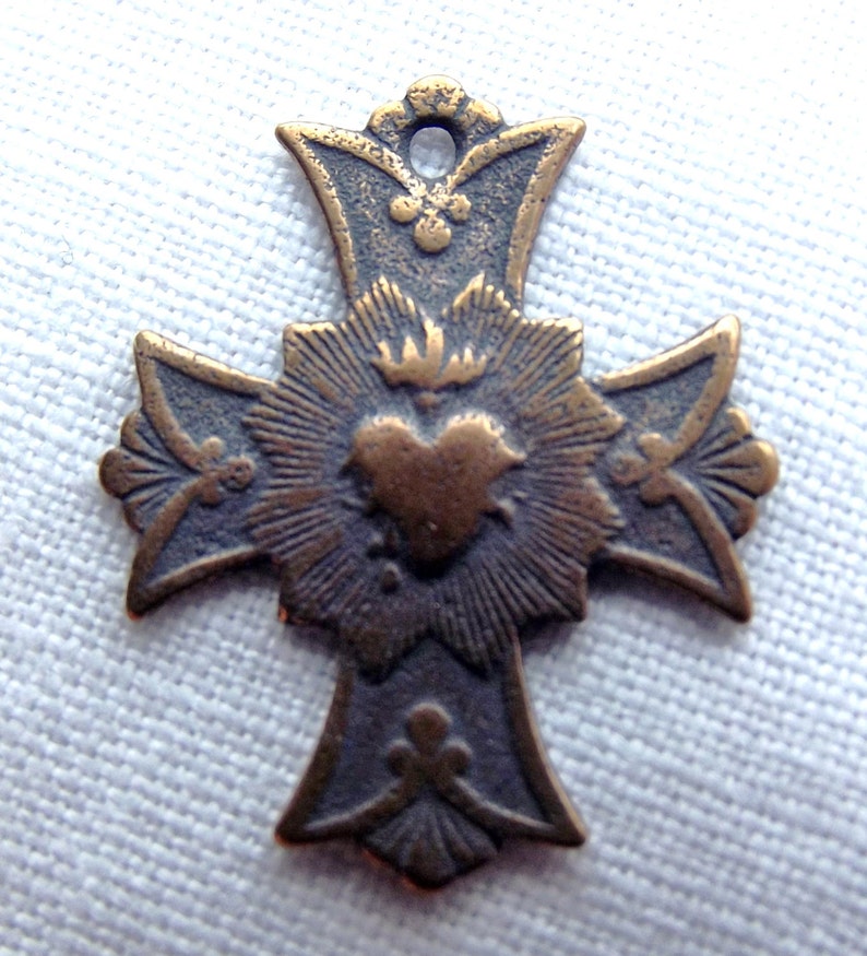 Bronze Sacred Heart Cross Medal Etsy