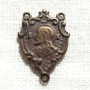 Bronze Sacred Heart of Jesus Rosary Centerpiece Center w Blessed Virgin Mary