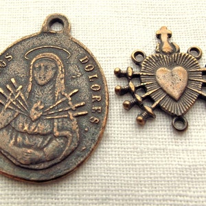 Bronze Our Lady of Sorrows w Crucifix Medal & Seven Sorrows Centerpiece, 7 Sorrows, Mater Dolorosa