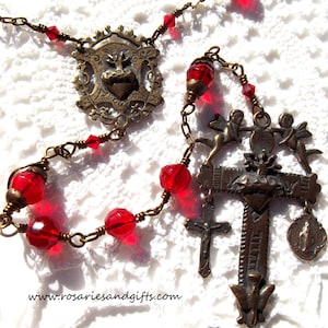 Sacred Heart, Yalalag Cross, Tiny Crucifix and Miraculous Medal Rosary Set Supply Parts Faux Vintage Antique