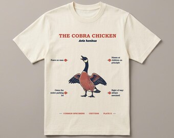 Cobra Chicken Shirt, Funny Goose Gift, Vintage Field Guide Tee, Angry Goose Meme, Fears No Man Specimen T-Shirt