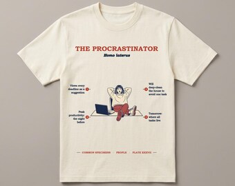 Procrastinator Shirt for Her, Funny Deadline Gift, Vintage Field Guide Tee, Do It Tomorrow Women, Student Specimen Tee