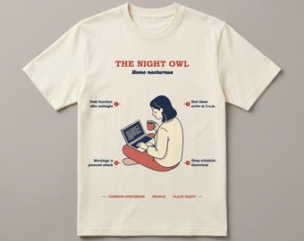 Nattugla-tröja för henne, rolig humor för sena kvällar, vintage fältguide-tröja, inte en morgonperson för kvinnor, 2am specimen-tröja