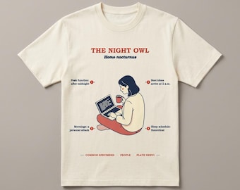 Night Owl Shirt for Her, Funny Late Night Humor Gift, Vintage Field Guide Tee, Not a Morning Person Women, 2am Specimen Tee
