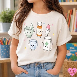 Pharmacy Technician PNG, Cute Pharmacist Doodle, Mortar Pestle Prescription Bottle Capsule, Compounding Pharmacy Sublimation Design