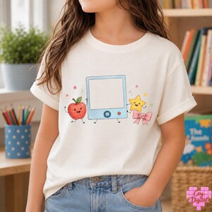 Technology Teacher PNG, Cute Classroom Tablet Doodle, Apple Star Pink Bow, Back to School Computer Teacher Sublimation Design