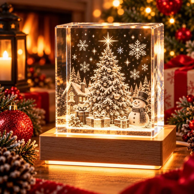 Personalised Christmas Photo Crystal, 2D or 3D Laser Engraved Gift ...