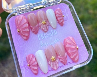 Pink and Pearl Seashell Press on Nails