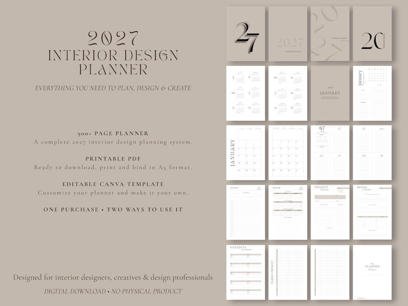 Planner Sheet.pdf 2027 Planner | Interior Design Planner | Printable PDF + Editable Canva ...
