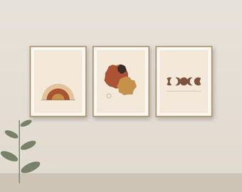 Terrakotta-Wandkunst-Set (9 Drucke) | Warme Boho-Japandi-Kunst zum Ausdrucken | Rostockerfarbene Wohnzimmerdekoration im Mid-Century-Stil | Digitaler Download