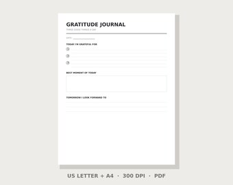 Gratitude Journal Page Printable | Instant Download PDF | US Letter & A4 | Minimalist Page | Digital Download