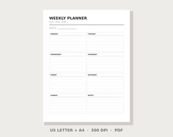 Minimalist Weekly Planner Printable | Instant Download PDF | US Letter & A4 | Minimalist Planner | Digital Download