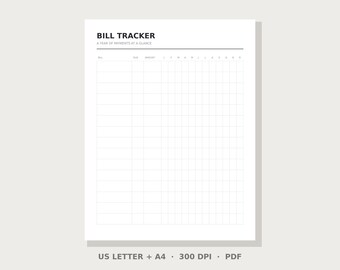Yearly Bill Payment Tracker Printable | Instant Download PDF | US Letter & A4 | Minimalist Tracker | Digital Download