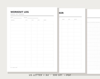 Fitness Planner & Workout Log Printable | Instant Download PDF | US Letter and A4 | Minimalist Log | Digital Download