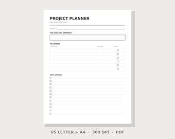 Project Planner One-Pager Printable | Instant Download PDF | US Letter & A4 | Minimalist One-Pager | Digital Download