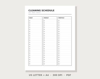 Cleaning Schedule & Checklist Printable | Instant Download PDF | US Letter and A4 | Minimalist Checklist | Digital Download