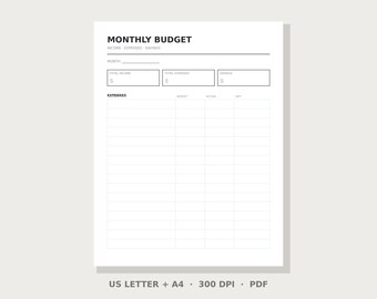 Monthly Budget Planner Printable | Instant Download PDF | US Letter & A4 | Minimalist Planner | Digital Download