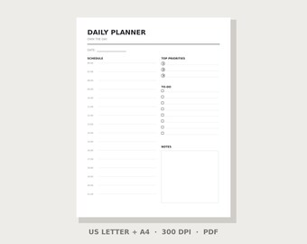 Minimalist Daily Planner Printable | Instant Download PDF | US Letter & A4 | Minimalist Planner | Digital Download