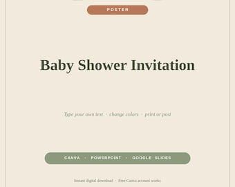 Vorlage für eine personalisierbare Babyparty-Einladung | Minimalistisches Babyparty-Poster (Canva) | Geschlechtsneutrale Einladung zum Ausdrucken | Sofort-Download