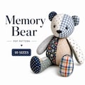 Memory Bear Sewing Pattern PDF, Teddy Bear Pattern, Keepsake Bear Pattern, Patchwork Bear, Stuffed Animal Sewing Pattern, 10 Sizes