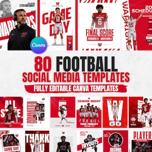 80 Football Canva Templates | Social Media Graphics Bundle | Editable Sports Team Posts