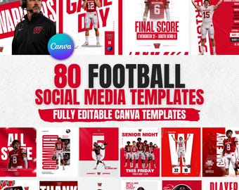 80 modelli Canva per il calcio / Pacchetto di grafiche per i social media / Post modificabili per squadre sportive