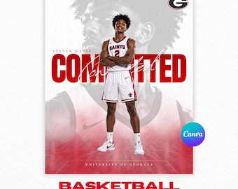 Può includere: Una grafica digitale che mostra un giocatore di basket con una maglia bianca con la scritta SAINTS 2 e pantaloncini abbinati. Lo sfondo mostra il testo STEVEN HAYES COMMITTED, il logo dell'Università della Georgia e un ritratto sfumato.