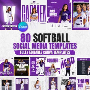 80 Softball Canva Templates | Social Media Graphics Bundle | Editable Sports Team Posts