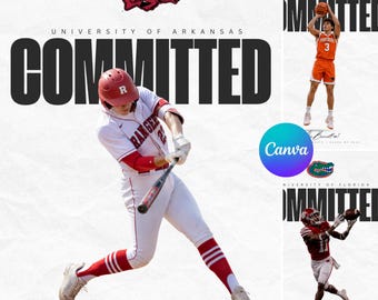 Può includere: Un collage digitale con tre atleti. Un giocatore di baseball in divisa bianca colpisce con una mazza con il testo UNIVERSITY OF ARKANSAS COMMITTED. Un cestista in divisa arancione tira a canestro. Un giocatore di football americano in rosso riceve palla.