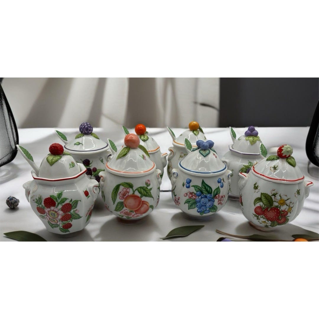 Vintage 1991 Lenox Orchard Porcelain Jam/jelly Jars - Set of 8
