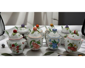 Vintage 1991 Lenox Orchard Porcelain Jam/jelly Jars - Set of 8
