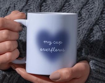 Religious mug, Christian mug, mug with Bible verse, inspirational mug in Psalms 23:5, 11oz, 15 oz