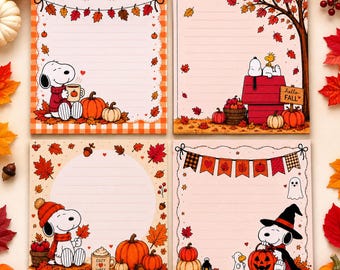 Snoopy Fall Sticky Notes & Memo Pad, 3.5x3.5 50 Sheets, Cute Autumn Notepad, Pumpkin Halloween Stationery, Fall Gift