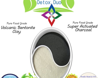 Volcanic Bentonite Clay & Super Activated Charcoal Powder (8oz Each, Total 16oz) Food Grade and 100% Natural