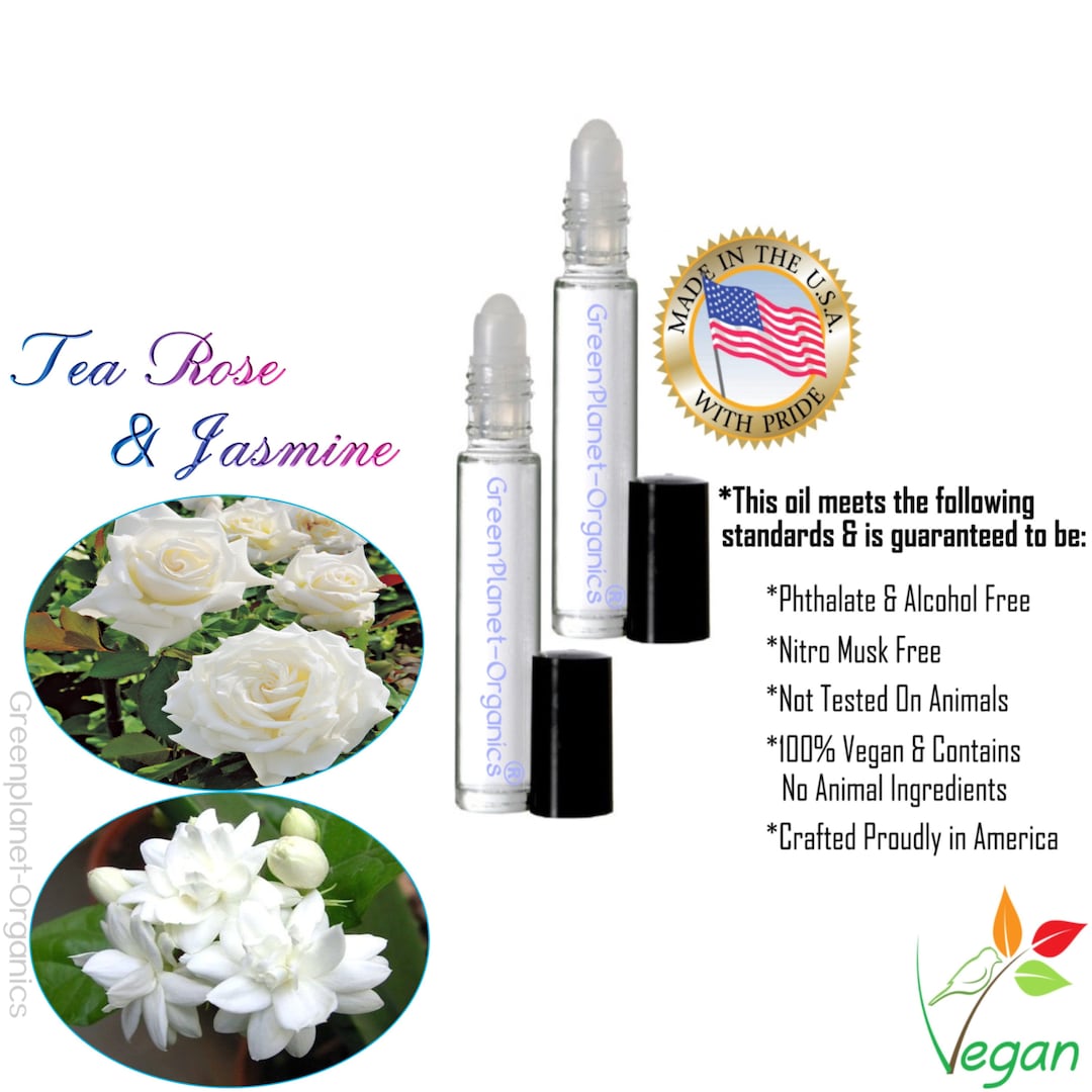 Tea Rose & Jasmine Perfume Oil .33 Oz Roll on made in USA, Phthalate