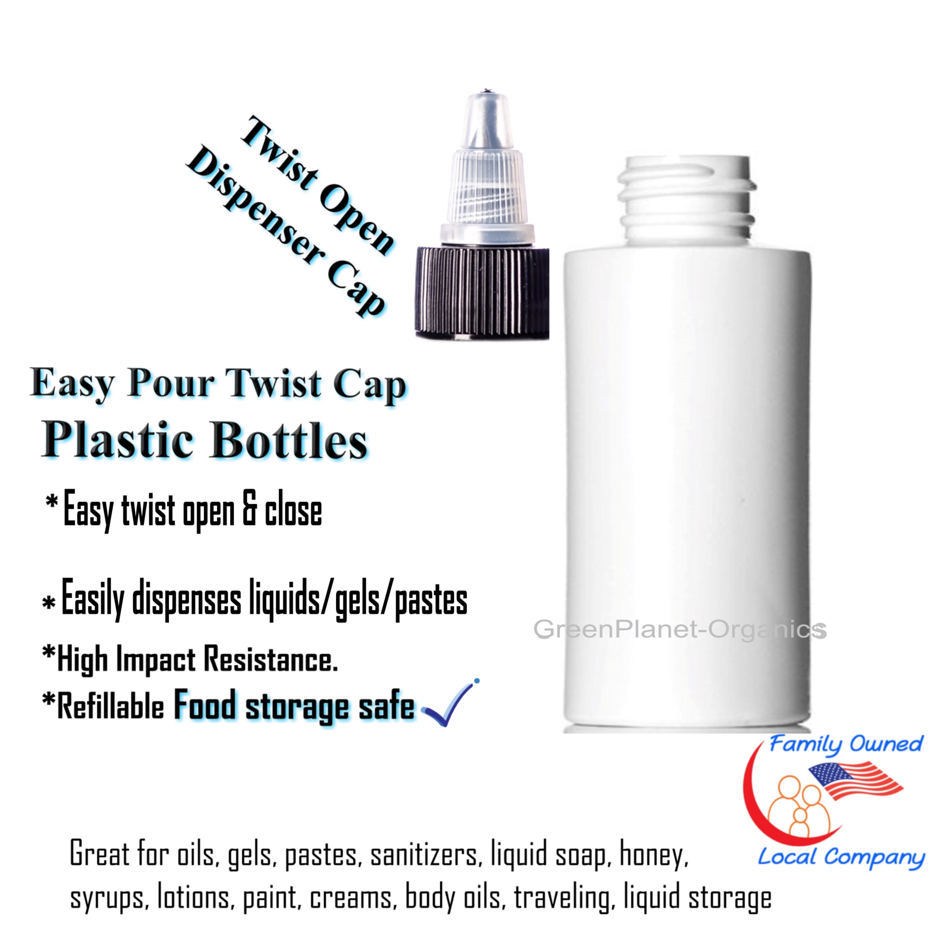 4 White 2 Oz Bottles With Squirt/ Squeeze Top Twist Style Lid Use to  Dispense Liquids, Sauces, Oils, Etc. 