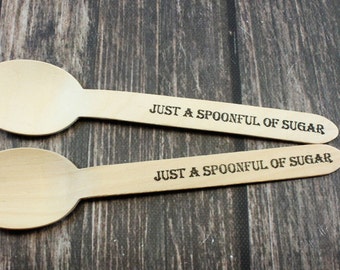 25 Spoonful of Sugar, Wooden Spoons, Hand Stamped, Mary Poppins Party, Birthday, Decoration, Favors, Shower, Silverware, serving and dining