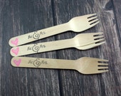 Mr. Mrs. Wedding, Bridal Shower, You Pick Colors and Utensil Type, 25 Hand Stamped Wooden Forks, Spoons, Knives Wooden Utensils Silverware