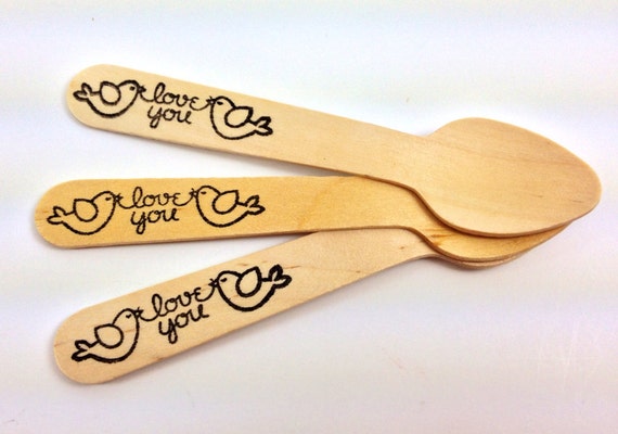 25 Love Birds, SMALL Wooden Ice Cream/ Cupcake Spoons, Rustic, Woodland Wedding, Candy Buffet, Taster Spoons, Il_570xn
