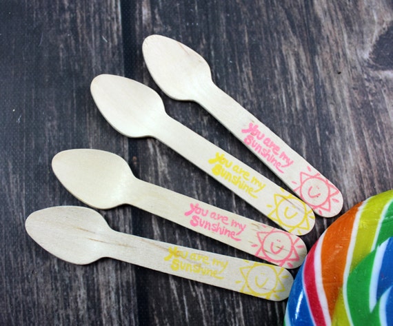 You Are My Sunshine, You Pick Colors 25 Hand Stamped Ice Cream Spoons, Taster Spoons, Wooden Utensils, Cutlery, Silverware, Baby Shower Il_570xn