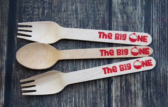 The Big ONE Hand Stamped Utensils, Fork, Spoon, Knife, Fishing Birthday Party, First Birthday Kids Party, O fishally one, silverware utensil Il_570xn
