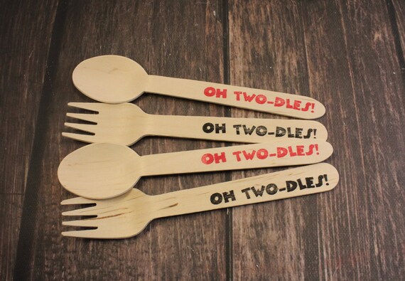25 Oh TW0-dles! Mickey Mouse Clubhouse Inspired Forks, Spoons, Knives, Wooden Silverware, Cutlery, Party Decor, Favors, Tableware, birthday Il_570xn
