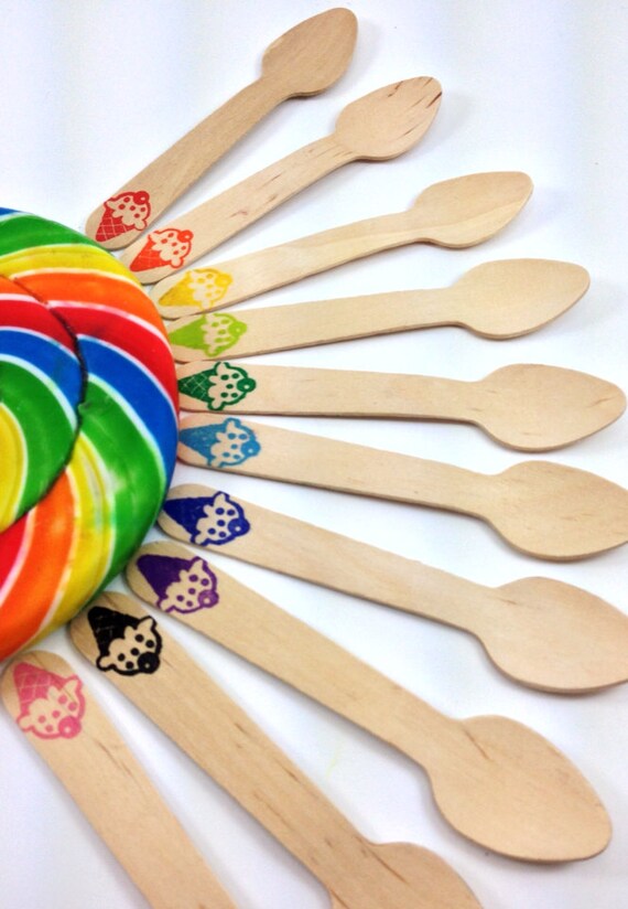 12 Ice Cream Cone SMALL Wooden Ice Cream/ Cupcake Spoons, Wooden utensils, Cutlery, silverware, kids party, cupcakes, baking, rainbow Il_570xn