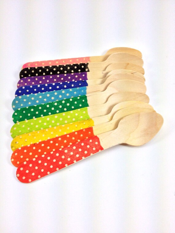 25 Swiss Dot SMALL Wooden Cupcake/ Ice Cream Spoons -Custom Colors Available, Wooden Utensils, Wooden Culterly, Kids Party Il_570xn