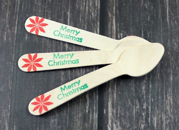 12 ICECREAM/ SPOONS -"Merry Christmas" Poinsetta , Ugly Sweater Party, Cutlery, Christmas, Holidays, Christmas favors Decor Il_570xn