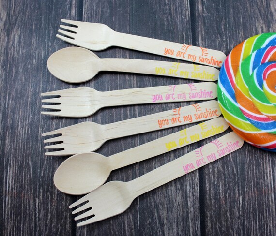 You Are My Sunshine, You Pick Colors and Utensil Type, 12 Hand Stamped Wooden Forks, Spoons, Knives, Wooden Utensils, Cutlery, Silverware Il_570xn