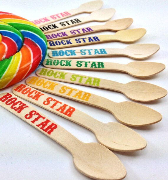 12 Rock Star SMALL Wooden Ice Cream/ Cupcake Spoons, Custom Colors Available, Wooden silverware, cutlery, utensils, kids party, Birthday Il_570xn